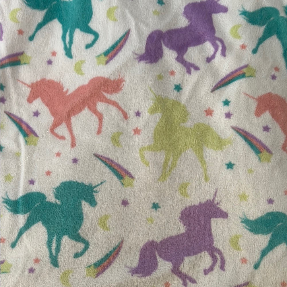 Cream Fleece Baby Blanket with Colorful Unicorn Pattern